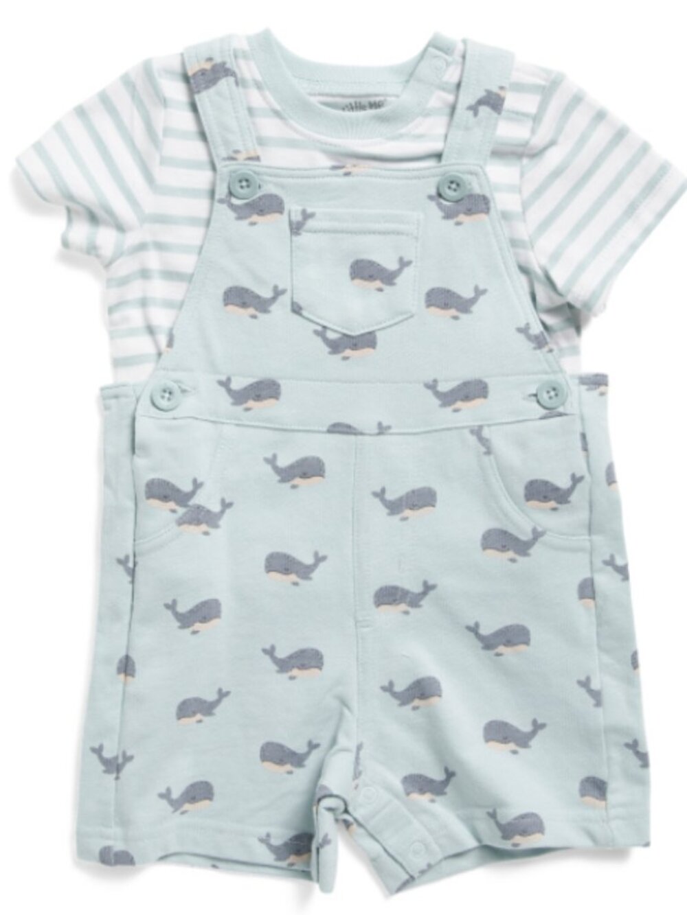 NWT Newborn Baby Boy Whale Shortall Set Blue Nautical Outfit Knit Romper & Tee